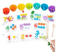 XUQEAYWD Perles Numériques d'apprentissage en Silicone,Jouet de Perles à Compter avec Baguettes et Cuillères - Jeu de Tri Coloré Éducatif pour Anniversaire et Fête des Garçons Filles