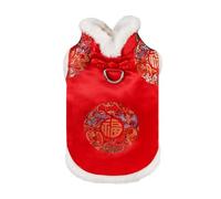 XuQiZZpp Charme Pet Capes élégantes en peluche pour chien Style chinois Manteau en coton pour la chaleur hivernale et les atmosphères festives Vêtements élégants pour chien