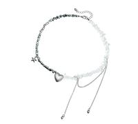 XuQiZZpp Collier avec pendentif en forme de cœur avec étoiles et pampilles élégantes pour femme, chaîne de clavicule, accessoire de tenue décontractée, chaîne de perles irrégulières