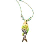 XuQiZZpp Collier de poisson océanique tendance, chaîne de corde colorée avec breloque en acier inoxydable, accessoire de tous les jours étanche, collier avec pendentif de poisson en acier inoxydable