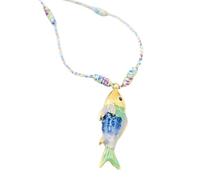 XuQiZZpp Collier de poisson océanique tendance, chaîne de corde colorée avec breloque en acier inoxydable, accessoire de tous les jours étanche, collier avec pendentif de poisson en acier inoxydable