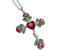 XuQiZZpp Collier gothique médiéval avec crucifix rose et pendentif coeur styles victoriens élégants accessoire de bijoux en alliage d ' argent collier gothique victorien