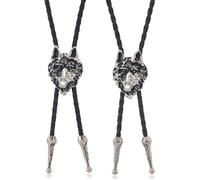 XuQiZZpp Corde en cuir américain Bolo cravate cravate en métal tête de loup pendentif Cowboy collier occidental bijoux fantaisie chaîne de chemise en cuir artificiel corde Bolo cravate collier