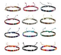 XuQiZZpp De 12 Bracelets en Lin de Coton Bracelets Tissés Polyvalents Accessoire Chaîne Tressée pour Un Usage Quotidien Fêtes Équipements de Festival Faits à la Main Élégants