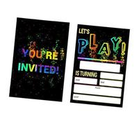 XuQiZZpp De 20 cartes d ' invitation de fête d ' anniversaire néons double face, invitations de fête arc-en-ciel faites à la main pour garçons et filles, cartes d ' anniversaire uniques