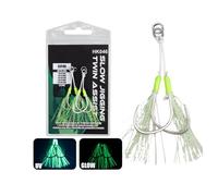 XuQiZZpp Lot de 2 hameçons de pêche doubles lumineux de petite taille, hameçons de jigging à chute lente et rapide, faciles à utiliser