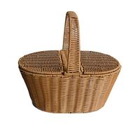 XuQiZZpp Panier en rotin tressé avec couvercle pour le camping, le pain, les fruits, la nourriture, le petit déjeuner, boîte de présentation de fleurs