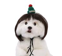 XuQiZZpp Perruques de chats en fibre haute température pour chien Perruques de cheveux Chapeau pour diverses occasions Thème Noël Déguisement d'animal domestique Chapeau Headw