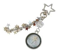XuQiZZpp Porte-clés en forme de cœur marin fabriqué à la main avec coquillages naturels en forme d'étoile de mer et pendentif en verre pour un style unique, porte-clés fait à la main, blanc, taille