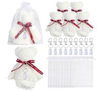 XuQiZZpp Porte-clés ours en peluche avec sacs en organza, serviettes de remerciement pour fête de mariage, fête prénatale, retour