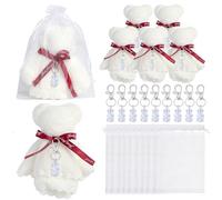 XuQiZZpp Porte-clés ours en peluche avec sacs en organza, serviettes de remerciement pour fête de mariage, fête prénatale, retour