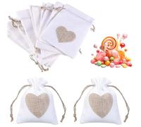 XURJUMI 10Pcs Motif de Coeur Sachets en Toile de Jute Pochettes 10 * 8CM, Petit Pochon Dragees pour Dragees Mariage pour Bonbons Adeaux Cadeau Baptême Anniversaire Noël Pâques