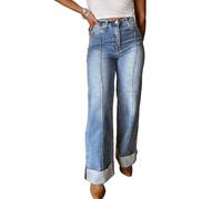 XUSAI Bleu,M,Jean Droit Taille Moyenne pour Femme, Pantalon en Denim à Jambes Larges, Style Cowgirl Western Vieilli et Tendance
