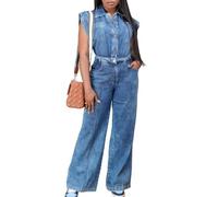 XUSAI Bleu,XL,Combinaison Ample en Jean Vieilli pour Femme, sans Manches, Taille Haute, Coupe Droite et Extensible