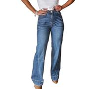 XUSAI Bleu,XL,Jean Taille Haute à Jambes Larges pour Femmes, Pantalon en Denim Western Extensible et Tendance