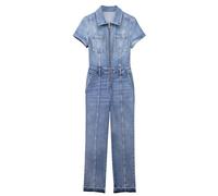 XUSAI Combinaison en Jean à Manches Courtes et Fermeture éclair pour Femme, Coupe Droite, Extensible,Bleu,L