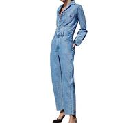 XUSAI Combinaison en Jean pour Femmes à Manches Longues boutonnée à la Mode décontractée Longue Jean Combinaison Barboteuses,Bleu,M