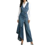 XUSAI Combinaison en Jean Sexy pour Femmes, col en v, sans Manches, Coupe cintrée, Business décontracté, dresy, Combinaison en Jean, Patchwork, Design Portefeuille,Light Blue,XL