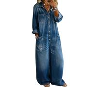 XUSAI Combinaison en Jean Vintage Baggy pour Femmes, Manches Longues, Coupe Ample, Décontractée, Jambes Longues, Barboteuse,Bleu,M
