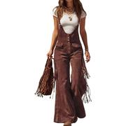 XUSAI Dark Blue,M,Salopette Baggy Vintage en Daim Western pour Femmes, Tendance, Taille Haute, Pompon latéral, Jambes Larges, Pantalon Cargo, Combinaison Longue