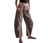 XUSAI Dark Brown,XL,Jean Tonneau Léopard pour Femme, Pantalon en Denim Ample Taille Mi-Haute Vintage des Années 90, Jean Boyfriend Baggy Y2K