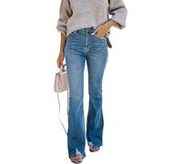 XUSAI Jean évasé Extensible Taille Haute pour Femme Jean Bootcut Coupe Slim déchiré Ourlet effiloché Pantalon en Denim à Jambe Large,Bleu,XXL