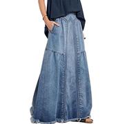 XUSAI Jupe Longue en Jean rétro Grande Taille pour Femmes été lâche Taille élastique Une Ligne Maxi Jupe en Jean,Bleu,3XL