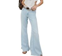 XUSAI Light Blue,L,Jean Taille Haute à Pattes d'éléphant pour Femme, Coupe Slim Tendance, Ourlet Large épissé, Pantalon en Denim
