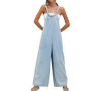 XUSAI Light Blue,L,Salopette en Jean Ample décontractée pour Femme, sans Manches, Bretelles réglables, Combinaison Large, Barboteuse Longue