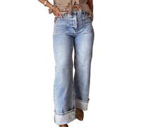 XUSAI Light Blue,S,Jean Large pour Femme, Pantalon en Denim Extensible à Coupe Ample, Style Western Tendance