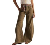 XUSAI Marron,M,Jean Ample Taille Haute pour Femme, Jambes Larges, Style décontracté, Effet Vieilli, Style Boyfriend, Pantalon en Denim à Canon épissé