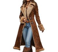XUSAI Marron,S,Veste Doublée Polaire Sherpa Vintage Des Années 70 Pour Femme, Manteau Long En Fausse Fourrure, Manteau D'hiver Chaud À Manches Longues Et Duveteux