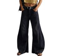 XUSAI Noir,M,Jean Ample Taille Haute pour Femme, Jambes Larges, Style décontracté, Effet Vieilli, Style Boyfriend, Pantalon en Denim à Canon épissé