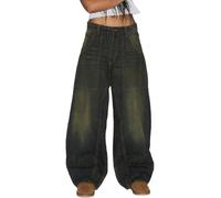 XUSAI Nostalgic Blue,L,Jean Baggy Baril pour Femme, décontracté, Taille Moyenne, Coupe Ample, Pantalon en Denim à Jambes Larges pour Petit ami