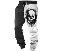 XUSAI Pantalon de survêtement en Molleton Occidental pour Hommes, Motif tête de Mort, décontracté, Ample, Grande Taille, Pantalon de Jogging, de Gymnastique, d'entraînement, Actif,A,XL