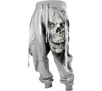 XUSAI Pantalon de survêtement en Polaire Western pour Hommes, Motif tête de Mort, décontracté, Ample, Cordon de Serrage, Pantalon de Jogging Actif,Gris,M