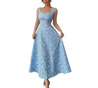 XUSAI Robe débardeur à Fleurs Jacquard pour Femmes, sans Manches, col carré, Taille Haute, Slim, élégante, Longue, Robes d'été,Bleu,L