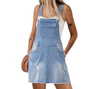 XUSAI Robe Globale déchirée pour Femmes, Coupe Ample décontractée, Ligne a, Ourlet effiloché, Robe en Jean, Robes Courtes d'été pour Femmes,Light Blue,M