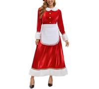XUSAI Rouge,S,Robe de noël en Velours pour Femmes, Manches Longues, décontractée, Ample, fête du père noël, Performance, Ensemble Maxi