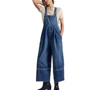 XUSAI Salopette en Jean Coupe Ample pour Femmes, Tendance, Taille Haute, sans Manches, Ourlet épissé, Jambes Larges, Combinaison en Jean avec Poches,Dark Blue,L