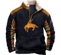 XUSAI Sweat-Shirt aztèque Western Cowboy pour Hommes, Pull décontracté Chaud à Manches Longues,Bleu,L