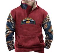 XUSAI Sweat-Shirt aztèque Western Cowboy pour Hommes, Pull décontracté Chaud à Manches Longues,Rouge,L