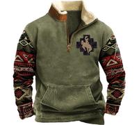 XUSAI Sweat-Shirt aztèque Western Cowboy pour Hommes, Pull décontracté Chaud à Manches Longues,Vert,M