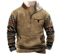 XUSAI Sweat-Shirt en Polaire aztèque Vintage Western pour Hommes, Pull à Capuche Actif et décontracté pour Le Travail en Plein air avec Poches,Kaki,XXL