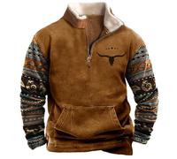 XUSAI Sweat-Shirt en Polaire aztèque Vintage Western pour Hommes, Pull à Capuche Actif et décontracté pour Le Travail en Plein air avec Poches,Marron,M