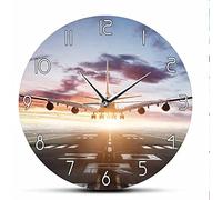 XUSANSHI 30cm Horloge Ronde en Acrylique Avion décollage Morden Design Horloge Murale Avion Avion survolant la Piste Montre Horloge Silencieux Montre Avion Cadeau