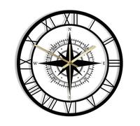 XUSANSHI 30CM Ronde Horloge Rose des Vents Noire Boussole Horloge Murale silencieuse Exclusive Carte de Direction Décoration d'intérieur Nautique Voyageur Design d'intérieur Montre Murale rétro