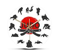 XUSANSHI Imprimer Horloge Arts Martiaux Japonais Judo Horloge Murale garçons Chambre Jiu-Jitsu Sport Combat Art décor Suspendu Silencieux Horloge Non-coutil Montre Murale 12" - 30 cm