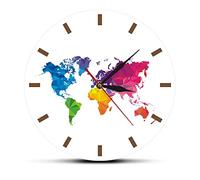 XUSANSHI Imprimer Horloge Carte du Monde colorée Horloge Murale Horloge silencieuse Quartz décor Montre Murale géométrique Mur Art Pendaison de crémaillère Voyageur Cadeau 12" - 30 cm
