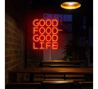 Xusdamyj Good Food Good Life Panneau néon pour décoration murale, lettres Lager lumineuses à DEL pour bar, restaurant, magasin, salle de magasin